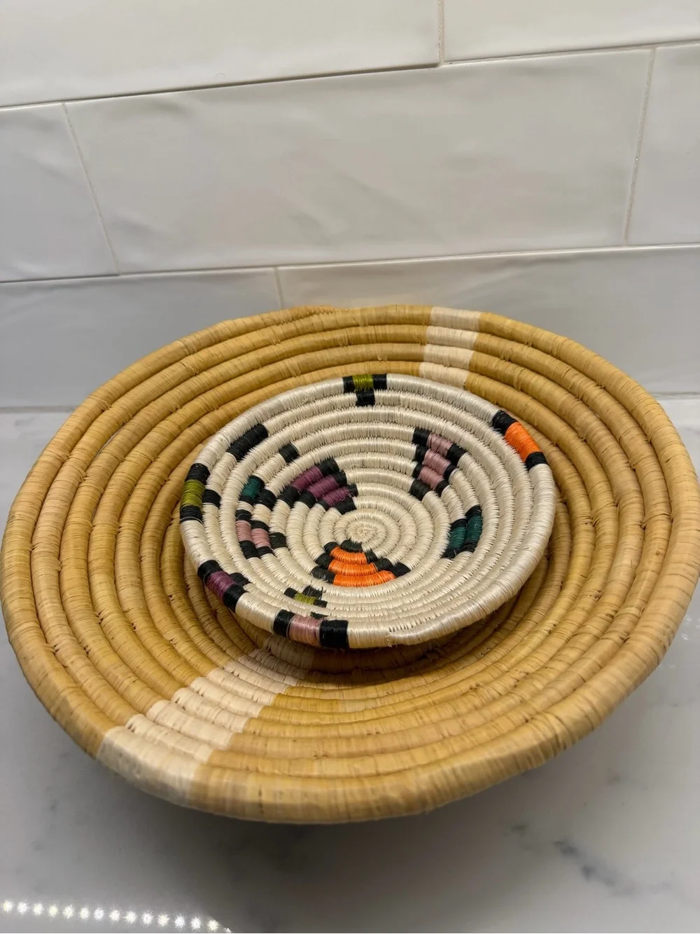 Handwoven Natural and Cream Decorative Woven Bowls - Home Accents